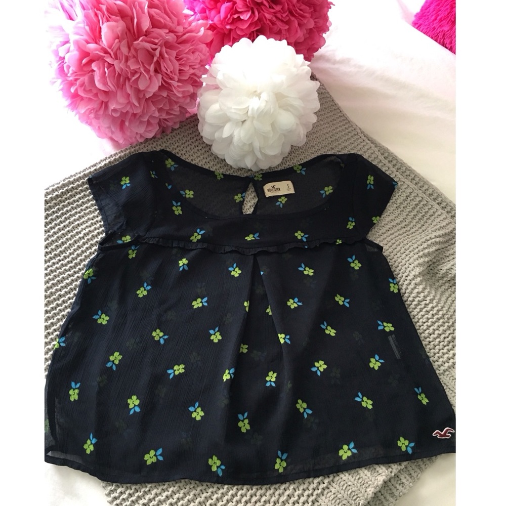 Hollister Navy Blue Floral Blouse